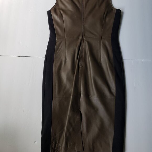 M&S Autograph Leather Sleeveless Brown Sheath Dress - Picture 7 of 11